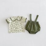 【66-100】二点セット シャツ&サロペット フラワー 可愛い - 画像 (4)