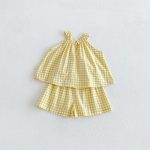 【73-110】セットアップ イエロー チェックトップス&ブルマ - 画像 (6)