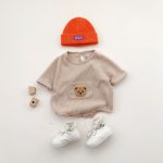 【66-90】ロンパース クマ柄 ポケット付き 半袖 ベビー服 - 画像 (11)