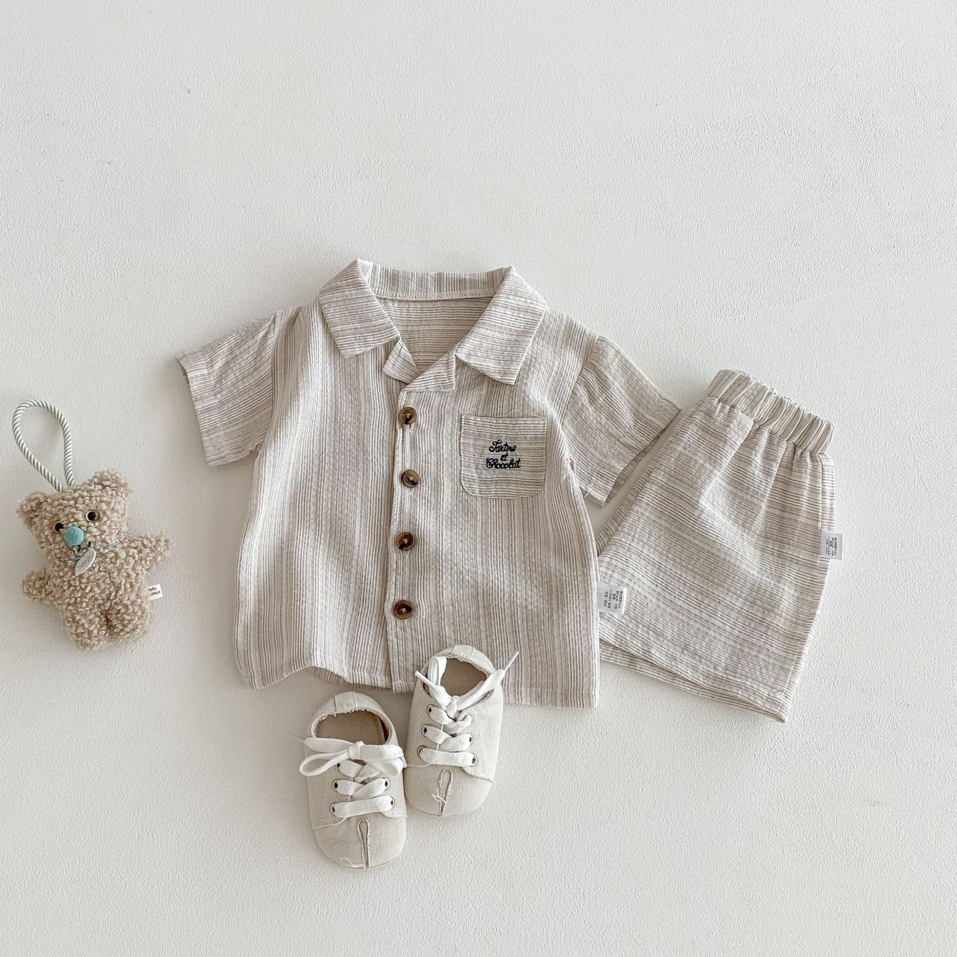fd5bf646633b6938440c4b9e88d89696.jpg 【80-120】セットアップ ストライプ グレー カジュアル 子供服 - 画像 (1)
