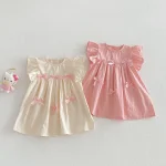 【80-130】ワンピース ベビー 女の子 肩フリル リボン - 画像 (3)