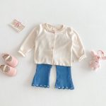 【73-120】カーディガンorデニムパンツ 柔らか クリーム シンプル - 画像 (4)