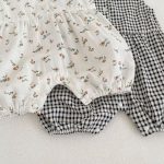 【66-90】オールインワン ノースリーブ フラワー/チェック シンプル ベビー服 - 画像 (8)