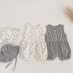 【66-90】オールインワン ノースリーブ フラワー/チェック シンプル ベビー服 - 画像 (3)