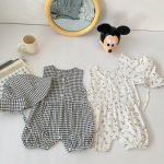 【66-90】オールインワン ノースリーブ フラワー/チェック シンプル ベビー服 - 画像 (6)