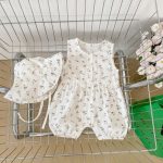 【66-90】オールインワン ノースリーブ フラワー/チェック シンプル ベビー服 - 画像 (4)
