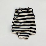 【66-90】ロンパース ノースリーブ 総柄ストライプ ベビー服 - 画像 (5)