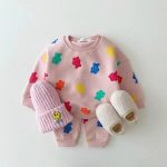 【73-120】セットアップ ベビー 熊柄 プリント - 画像 (3)