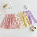 【73-120】ワンピース ベビー 女の子 ハート ノースリーブ - 画像 (2)