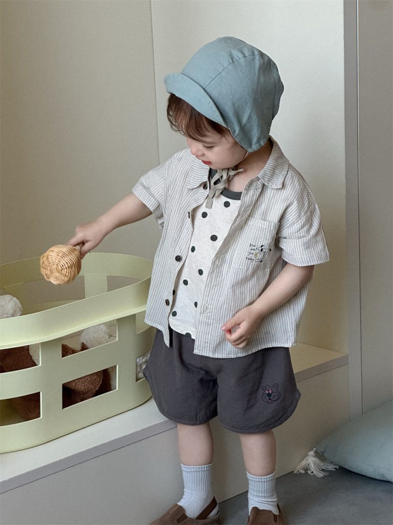 【73-110cm】シャツ or ドット柄Ｔシャツ or ショートパンツ ベビー 男の子 ナチュラル