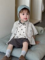 【73-110】シャツ or ドット柄Tシャツ or ショートパンツ ベビー 男の子 ナチュラル - 画像 (4)