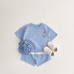 【80-130】セットアップ キッズ服 半袖 ベアプリント - 画像 (4)