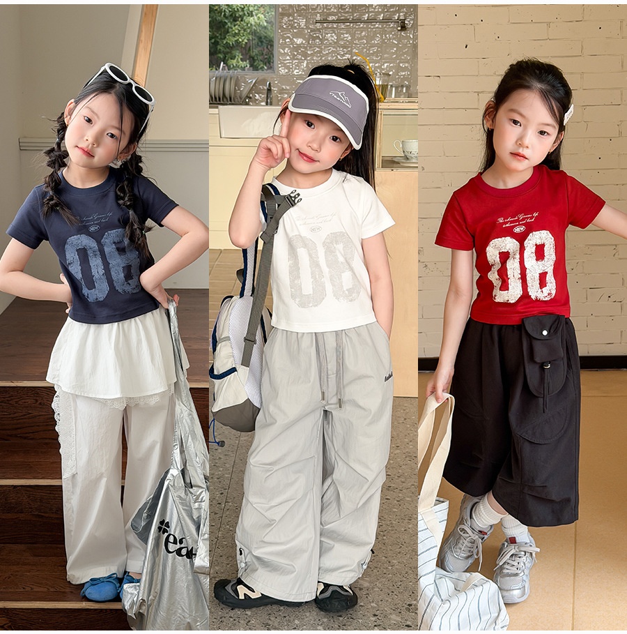 主图-01 【100-170】半袖Tシャツ 女の子 数字柄 外遊び・スポーツに - 画像 (1)