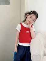 【100-170】ベスト or 半袖Tシャツ 女の子 韓国風 レイヤード