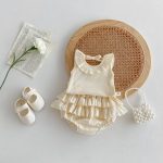 【66-90】セットアップ ベビー服 ノースリーブ フリル襟 トップス&スカートパンツ