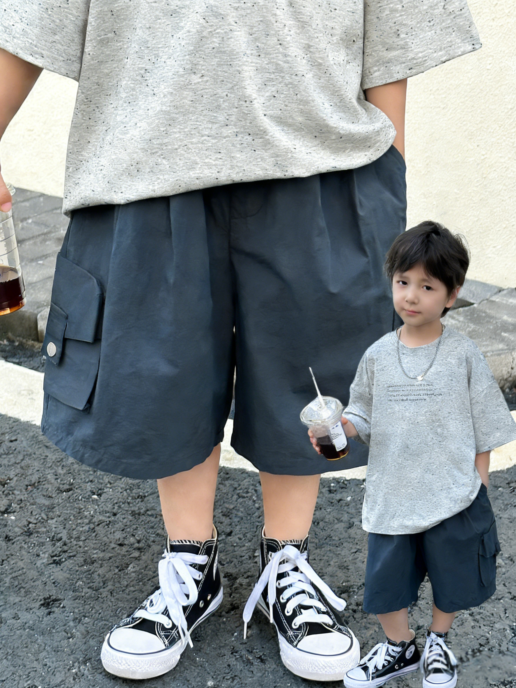 去除图中文字 【90-140】ショートパンツ 男の子 ポケット付き カーゴパンツ - 画像 (1)