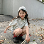 【80-130】半袖Ｔシャツ 女の子 POLOネック ボーダー柄  シンプル