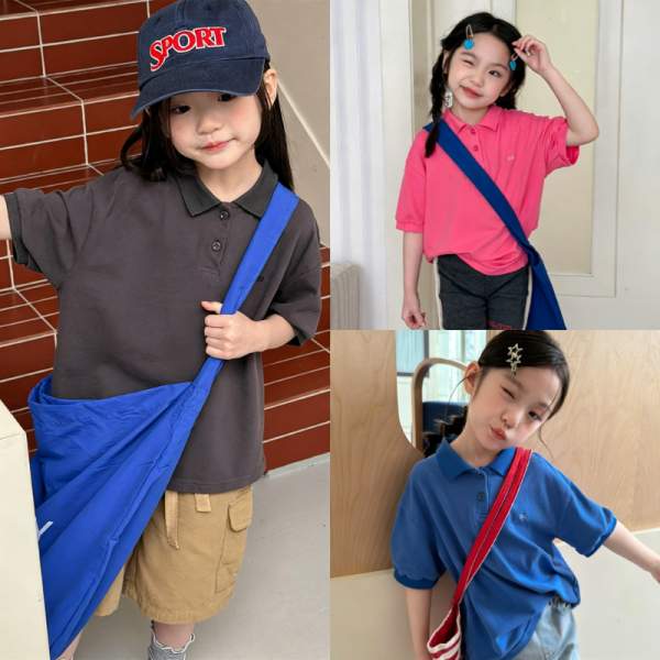 【80-130cm】半袖Ｔシャツ 女の子 POLOネック 無地