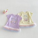 【73-120】Tシャツワンピース ベビー 女の子 韓国風 リボンプリント