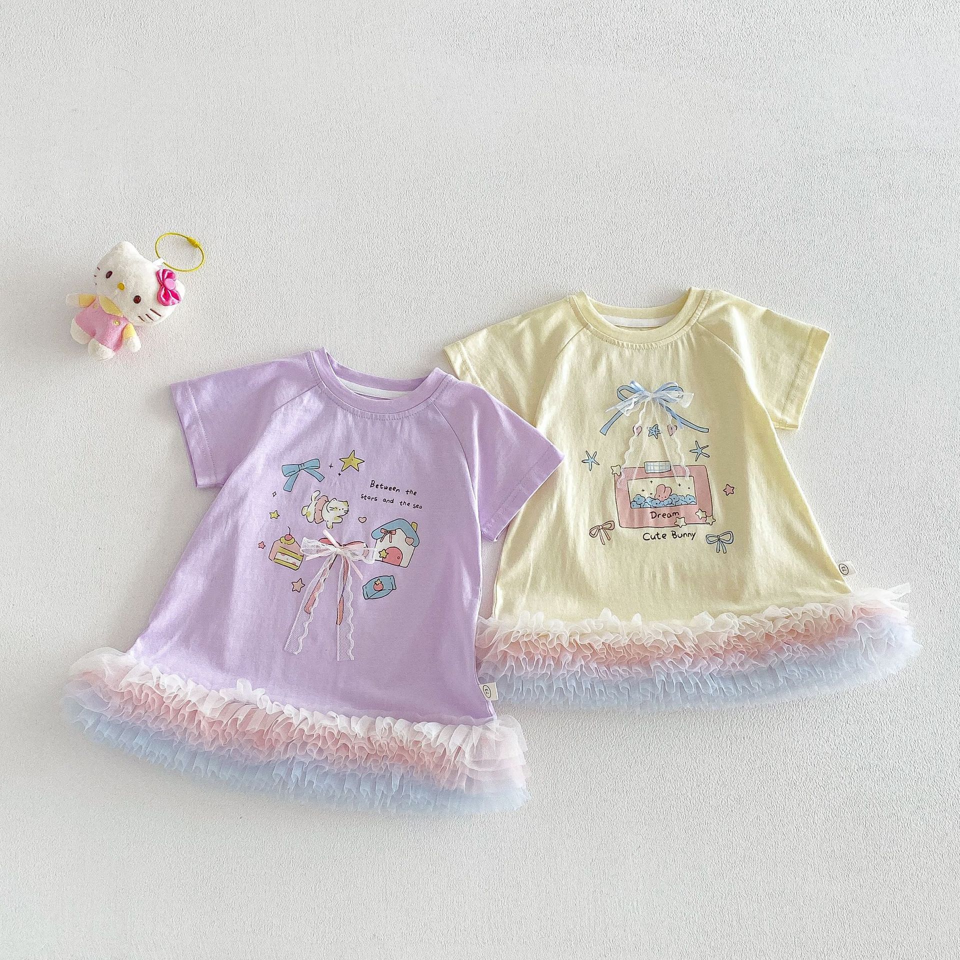详情-05-3.jpg 【73-120】Tシャツワンピース ベビー 女の子 韓国風 リボンプリント - 画像 (1)