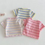 【73-120】Tシャツ ベビー 女の子 ボーダー柄 カラフル - 画像 (4)
