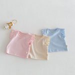【73-120】ベスト or パンツ ベビー 女の子 無地 おしゃれ フリルデザイン - 画像 (4)