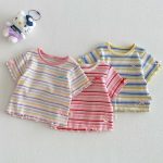 【73-120】Tシャツ ベビー 女の子 ボーダー柄 カラフル
