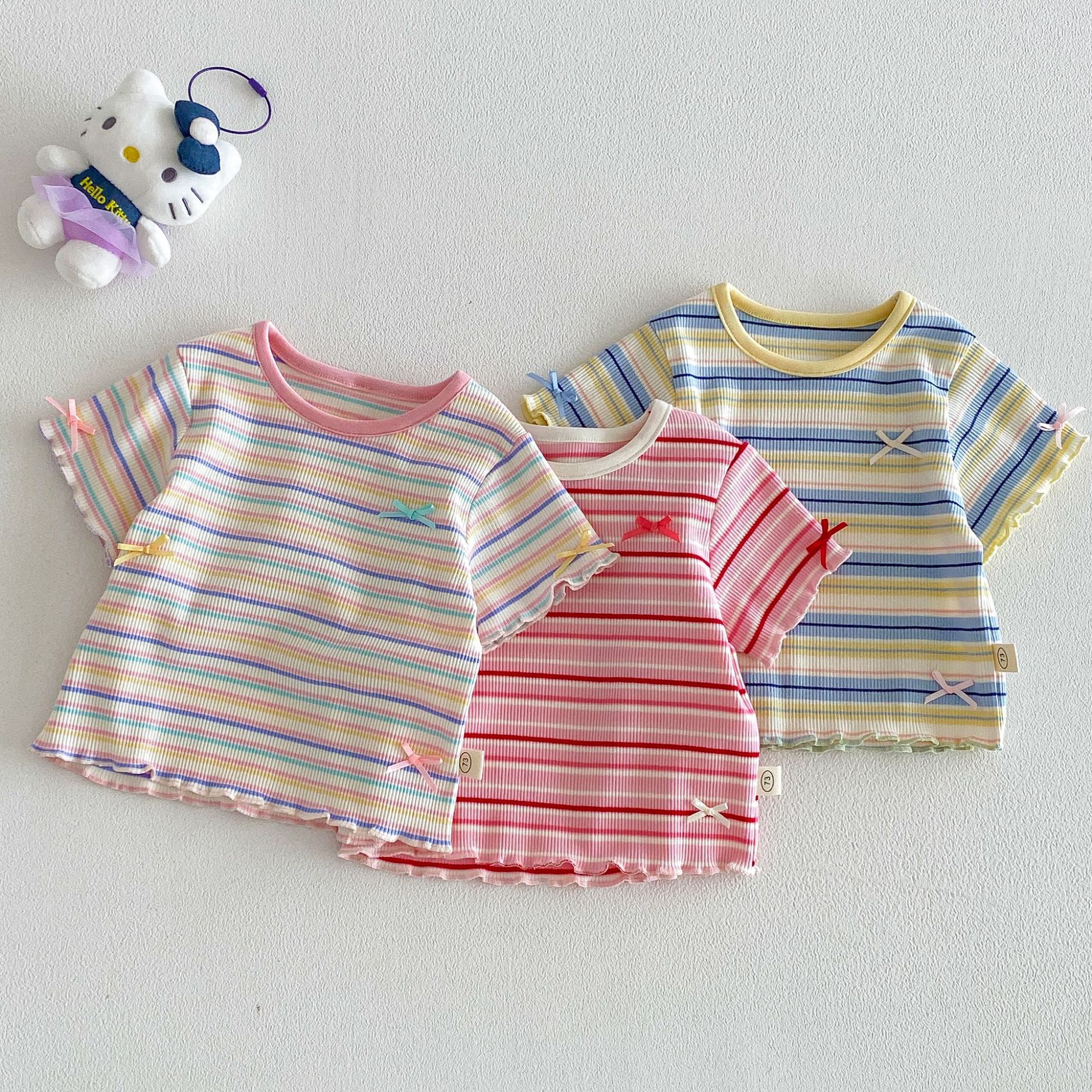 详情-07-8.jpg 【73-120】Tシャツ ベビー 女の子 ボーダー柄 カラフル - 画像 (1)