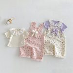 【73-120】Tシャツ or サロペット ベビー 女の子 可愛い 花柄 リボン付き