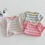 【73-120】Tシャツ ベビー 女の子 ボーダー柄 カラフル - 画像 (3)