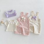 【73-120】Tシャツ or サロペット ベビー 女の子 可愛い 花柄 リボン付き - 画像 (3)