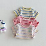 【73-120】Tシャツ ベビー 女の子 ボーダー柄 カラフル - 画像 (5)