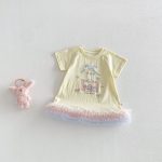 【73-120】Tシャツワンピース ベビー 女の子 韓国風 リボンプリント - 画像 (7)