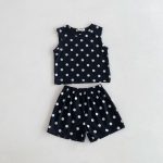 【80-130】セットアップ 女の子 ノースリーブ ハート・ドット柄 トップス＆ショートパンツ - 画像 (15)