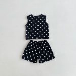 【80-130】セットアップ 女の子 ノースリーブ ハート・ドット柄 トップス＆ショートパンツ - 画像 (16)