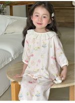 【100-160】パジャマ ガーゼ 女の子 ルームウェア 七分袖 上下セット エアコン対策 キッズ 部屋着 - 画像 (16)