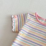 【73-120】Tシャツ ベビー 女の子 ボーダー柄 カラフル - 画像 (10)