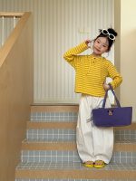 【100-170】長袖Tシャツ 女の子 フード付き ボーダー柄 - 画像 (7)