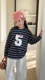 【100-170】長袖トップス 女の子 ボーダー カジュアル 通気性抜群 - 画像 (4)