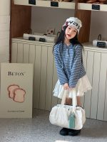 【100-170】長袖Tシャツ 女の子 フード付き ボーダー柄