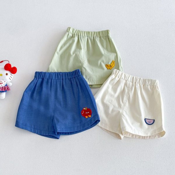 【73-110cm】ショートパンツ ベビー 男の子 フルーツ 刺繍