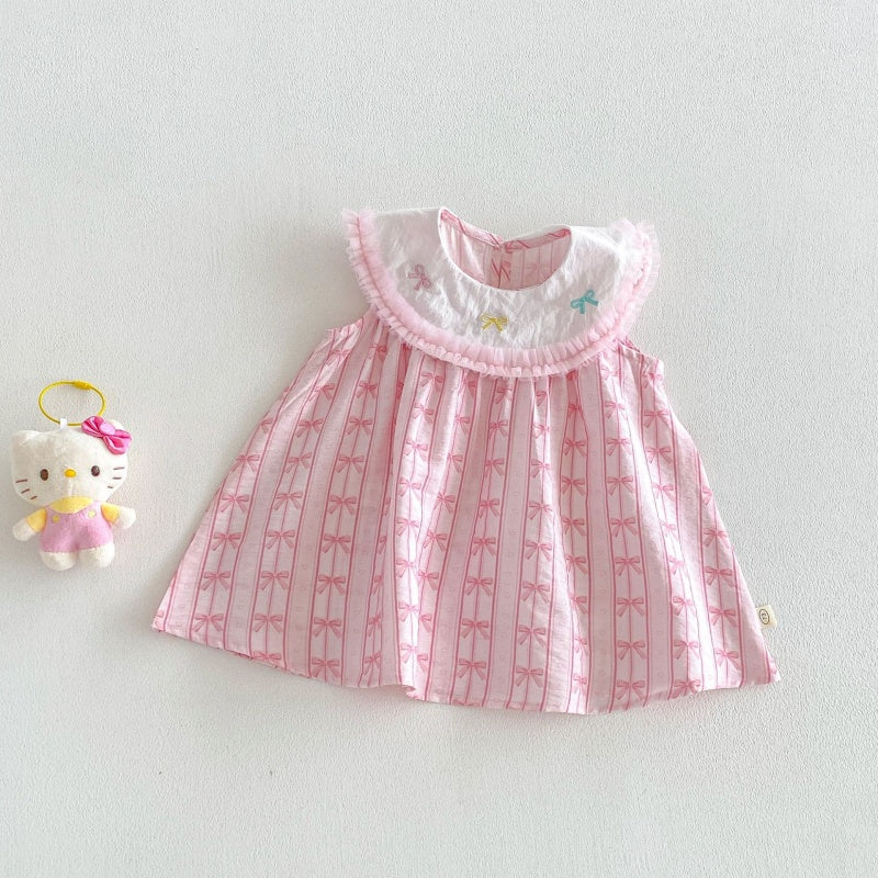 01_67e3eb6a-f2b8-4e42-b3ab-f7085de5c04f.jpg 【73-120】ワンピース ベビー 女の子 おしゃれ ノースリーブ 蝶結び - 画像 (1)