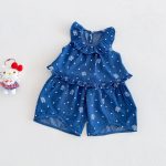 【73-120】セットアップ ベビー 女の子 ドット デニム