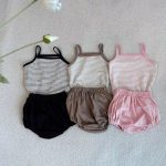 【66-90】セットアップ ベビー ボーダー キャミソール&ショートパンツ - 画像 (3)