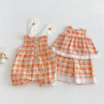 【73-120】セットアップ or サロペット ベビー 女の子 カラフル チェック - 画像 (2)