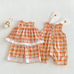 【73-120】セットアップ or サロペット ベビー 女の子 カラフル チェック - 画像 (3)