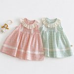 【73-120】ワンピース ベビー 女の子 レース襟 チェック - 画像 (3)