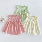 【73-120】ワンピース ベビー 女の子 フリルスリーブ 蝶結び - 画像 (3)