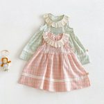【73-120】ワンピース ベビー 女の子 レース襟 チェック - 画像 (4)