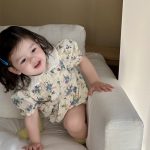 【66-90】ロンパース ベビー 小花柄 折り襟 レトロ - 画像 (5)